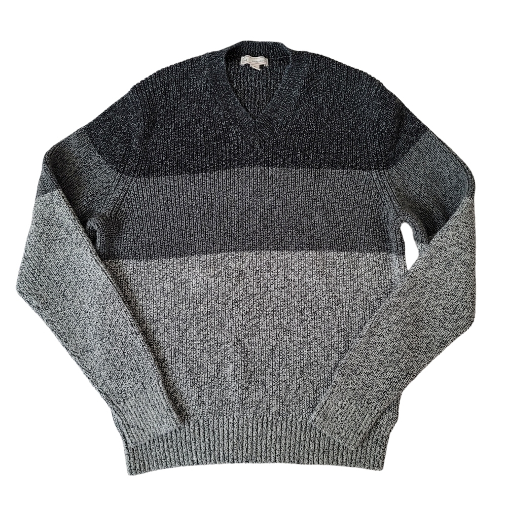 GAP Colorblock Gray Tone Striped Knit Sweater